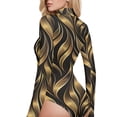 thumbnail image 4 of joogoo Gold Tropical Leaves Women's Mock Turtle Neck Long Sleeve Bodysuit S, 4 of 8