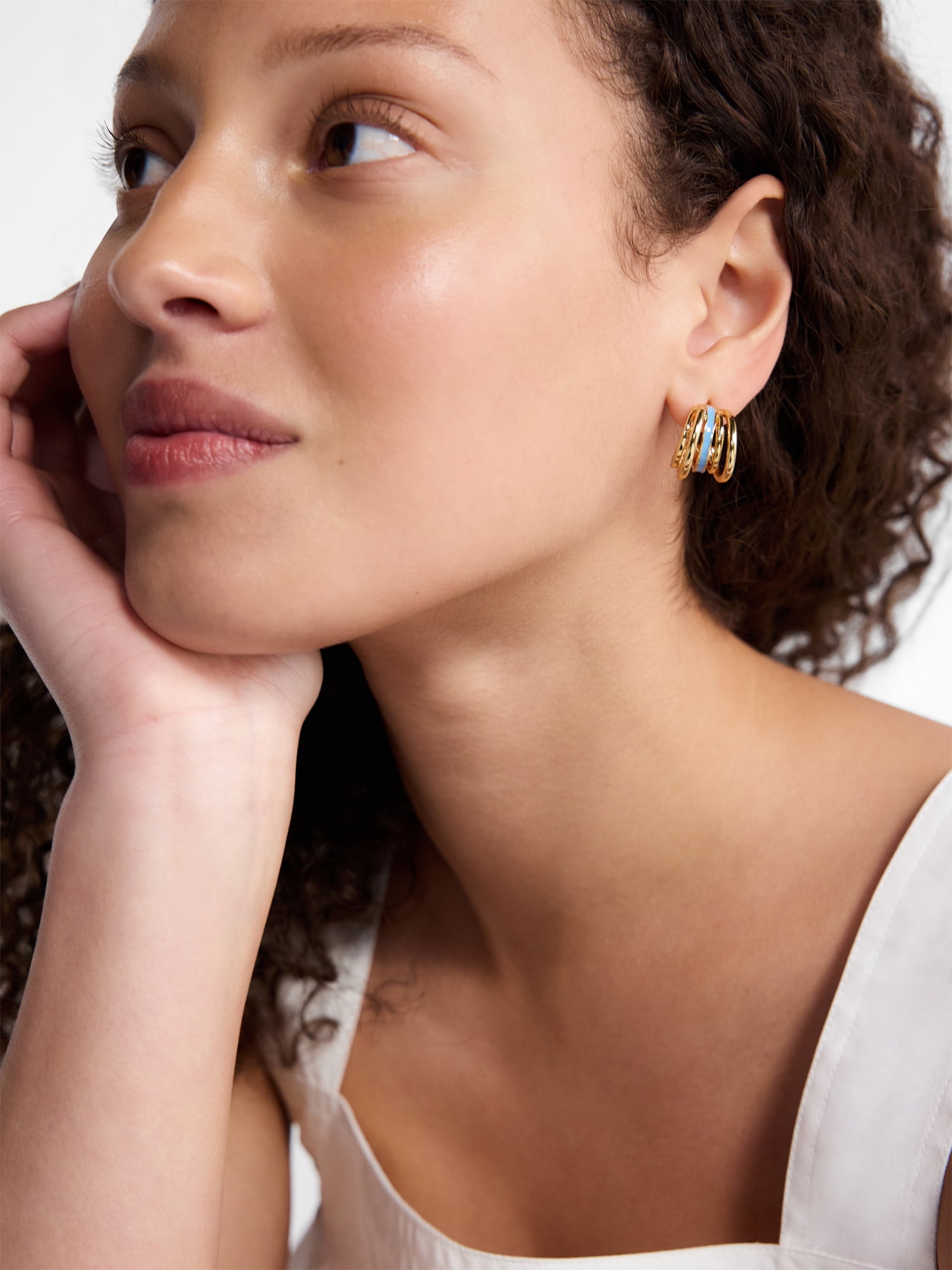 Free Assembly Women's Goldtone Duo Hoop Earring Set with Blue Enamel, 2-Pair