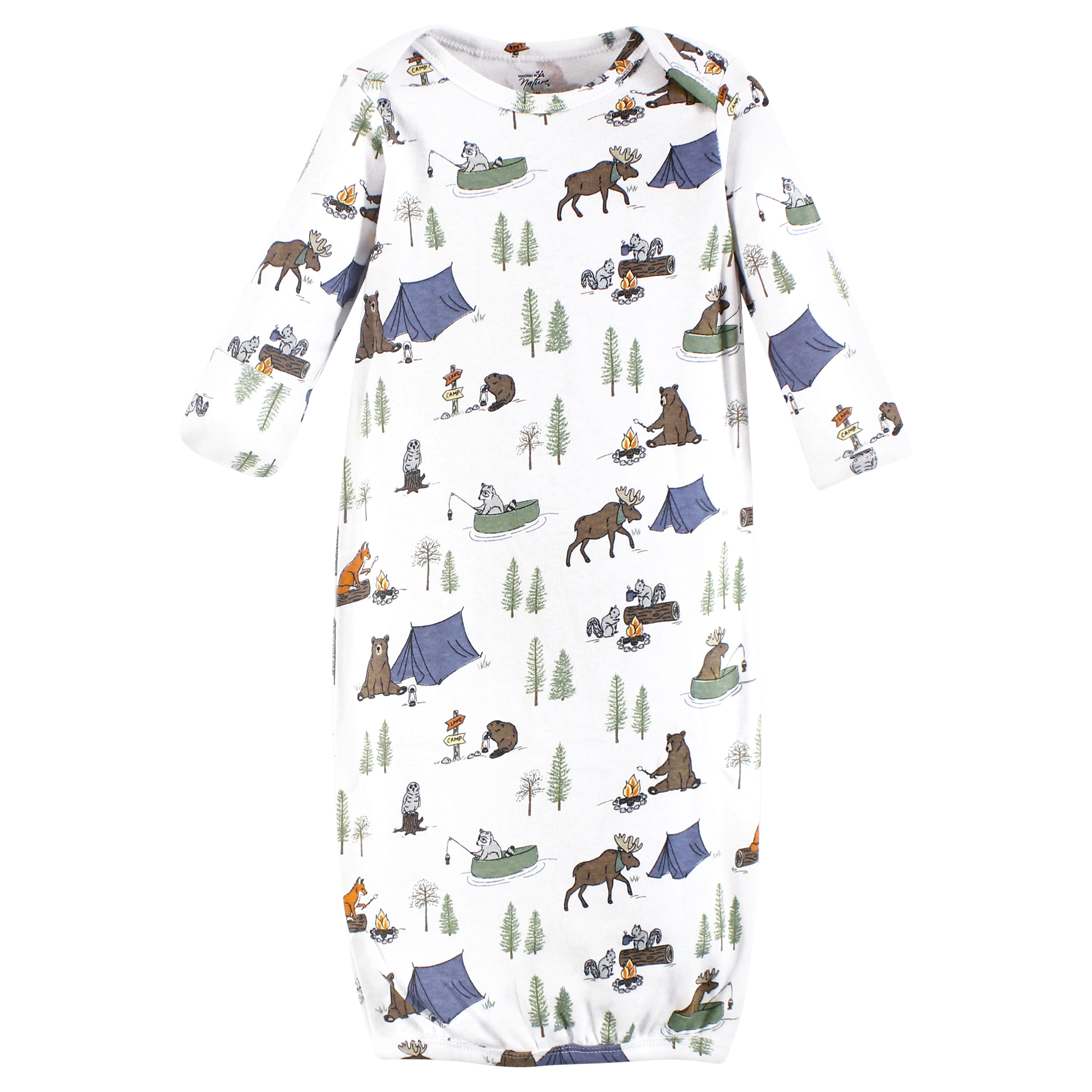 Touched by Nature Infant Boys Organic Cotton Gowns, Camping Animals, Preemie-Newborn