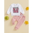 thumbnail image 4 of Baby Toddler Boy Girl Fall Outfits, 0 6 12 18 24 Months 2T 3T Checkerboard Letter Print Long Sleeve Sweatshirt Elastic Waist Pants 2 Piece Clothing Set, 4 of 9