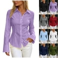 thumbnail image 2 of TKLPEHG Women's Slim Collared Long Sleeve Button Dress Shirts Fitted Curved Hem Office Blouses Solid Color Formal Work Tops for Business Daily Outfits (Red,XXL), 2 of 7