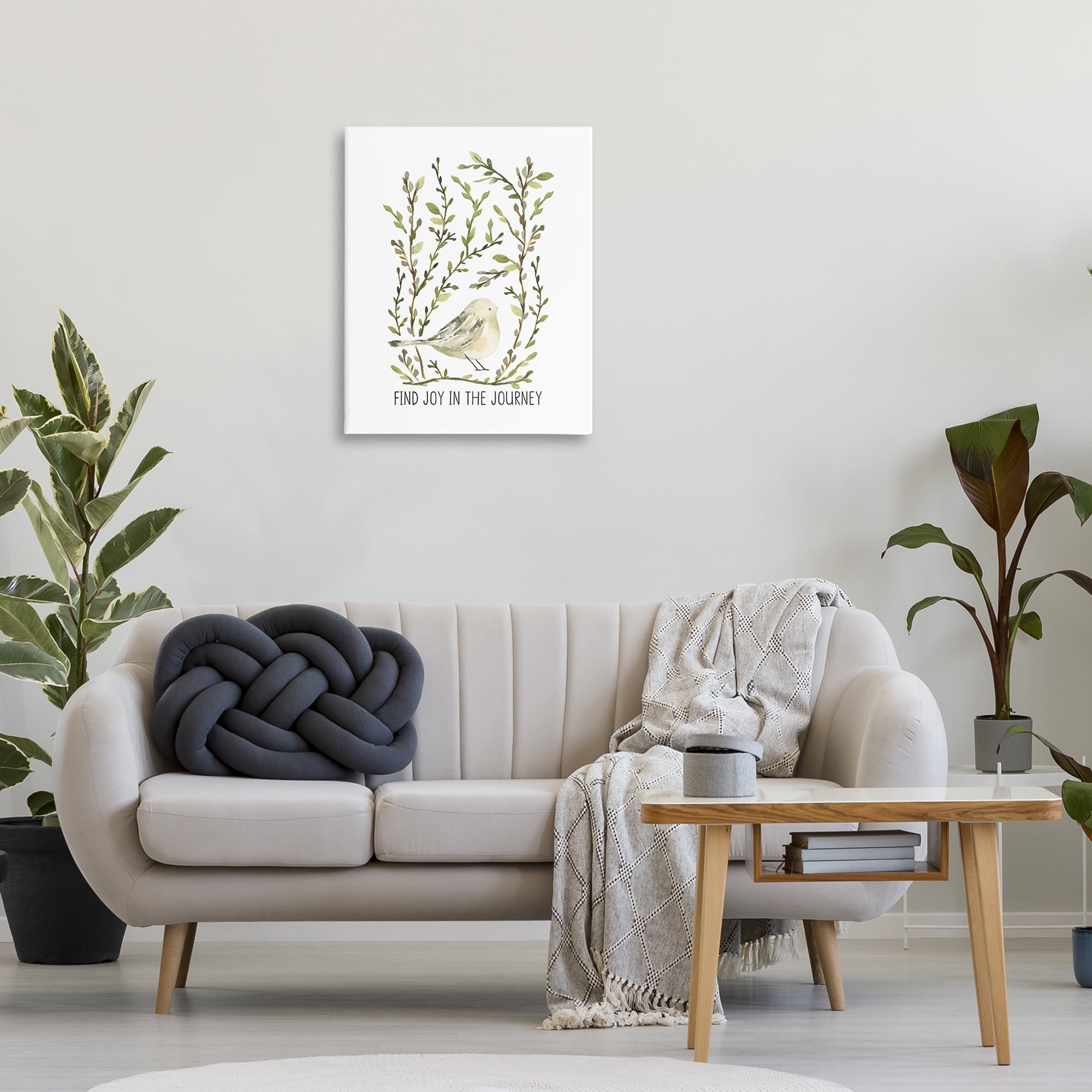 Stupell Industries Find Joy with Bird Botanical & Floral Painting Gallery Wrapped Canvas Art Print Wall Art, 24 x 30