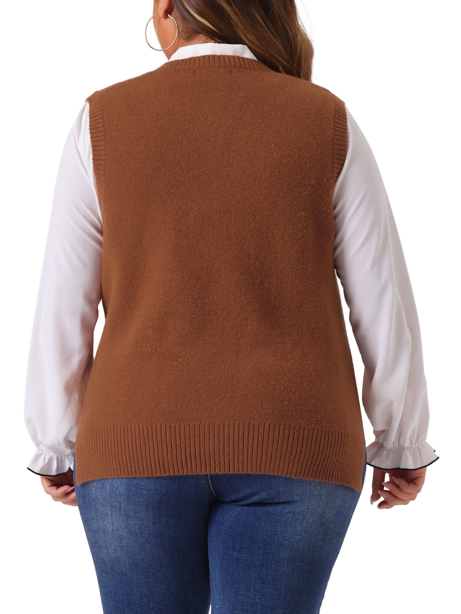 DARING DIVA Women's Plus Size V Neck Knit Sweater Vest 3X Brown