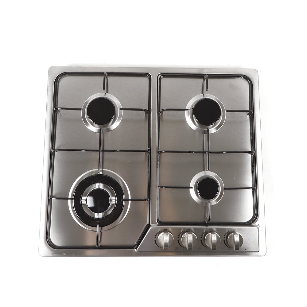 Wildnix Gas cooktop with four high-powered sealed burners, easy-to-use controls, stainless steel surface, thermocouple flameout protection, anti-slip cast iron grates for stable cooking