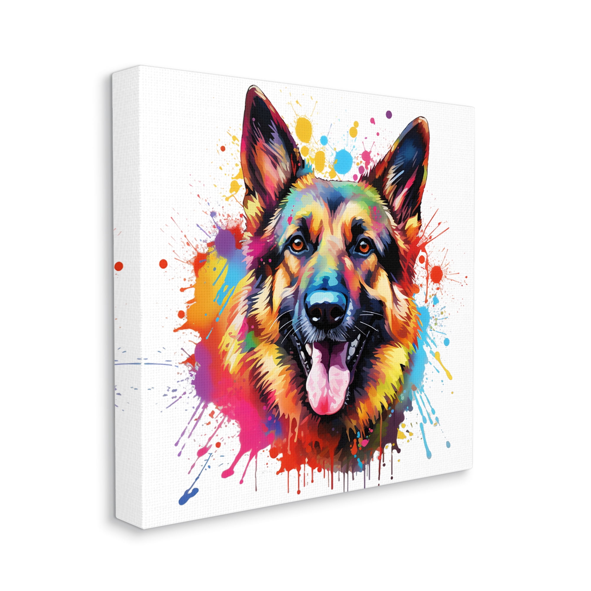 Stupell Industries German Shepherd Paint Splash Animals & Insects Painting Gallery Wrapped Canvas Art Print Wall Art, 17 x 17
