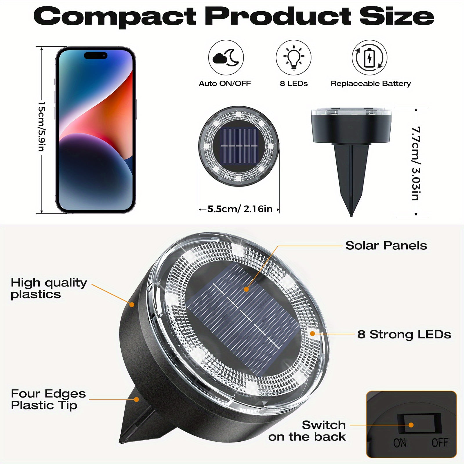 4/ 8/ 12/ 24 Pack Solar Mini Ground Lights Outdoor - 8 LED Solar Disc Lights with Flat Design IP44, Solar-Powered Pathway Lights for Garden, Lawn, Patio, Yard, Path & Landscape (Cool White & Warm Whi