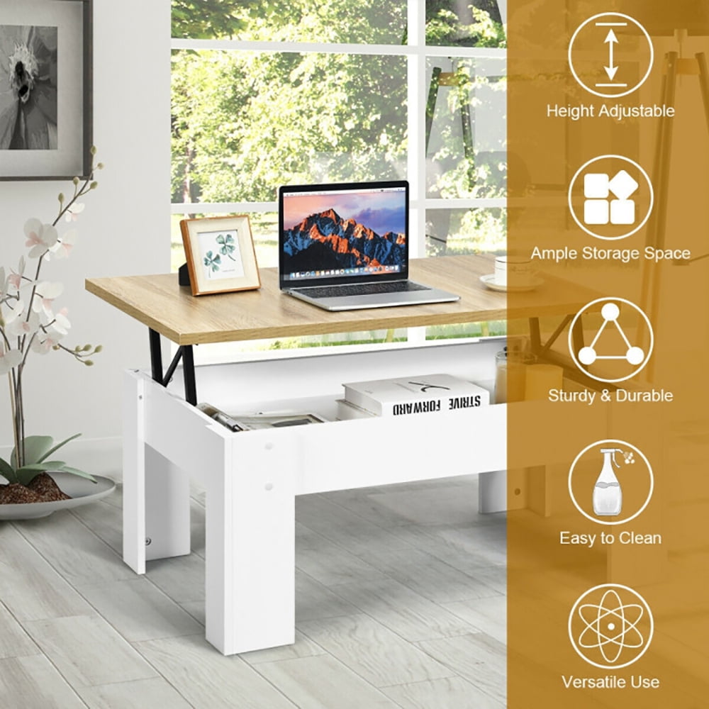 Finihen Coffee Table, Lift Top Coffee Pop-UP Cocktail Table-Brown, for Living Room, Reception Room, Office, White Finihen Coffee Table, Lift Top Coffee Pop-UP Cocktail Table-Brown, for Living Room, Reception Room, Office, White