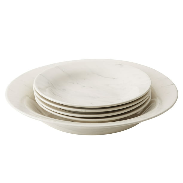 Anolon Ceramics Pasta Bowl Set, 5 Piece, Round, Marble White