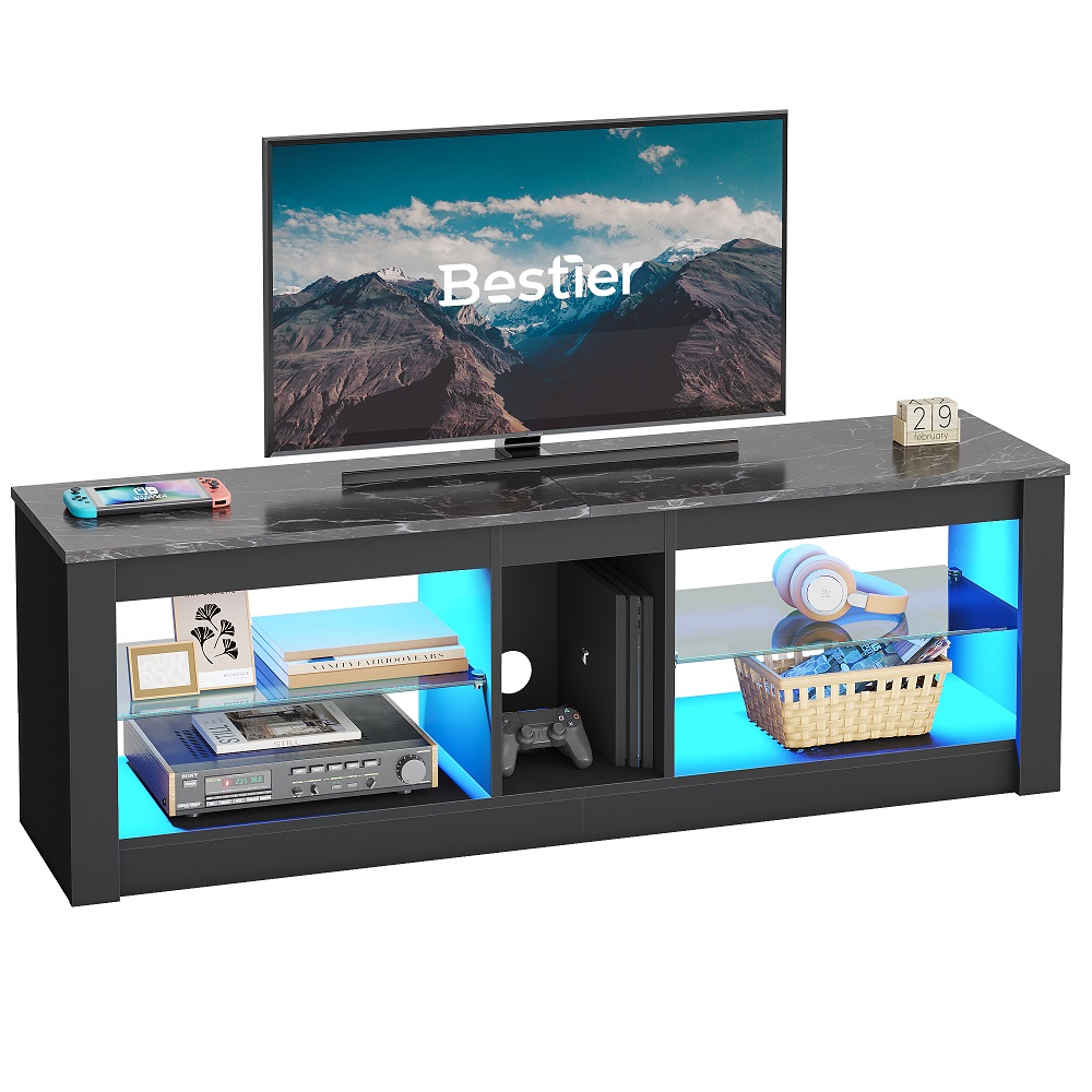 Bestier 60" LED TV Stand with RGB Lights, Black Marble photo 8