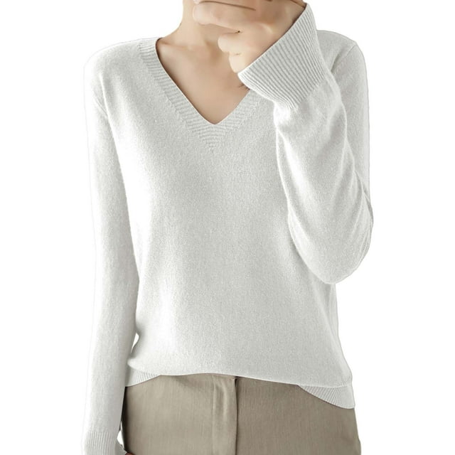 Duoif Chandails pour Femmes Chandails Légers Tendance pour Femmes Manches Longues Col Rond Léger Doux Tricoté Chandail Tricoté Blouse Chandails pour Femmes Hauts Blancs