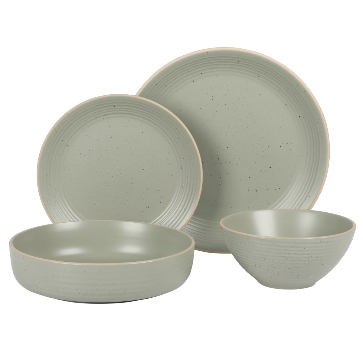 Gibson Home Dinah 16 Piece Double Bowl Stoneware Embossed Speckled Dinnerware Set - Sage Green