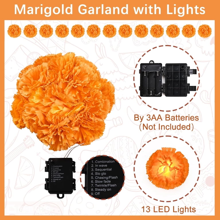 WILLBOND Day Of The Dead Decorations - 50 Marigold Flowers & 12 Monarch Butterflies, DIY Craft Kit