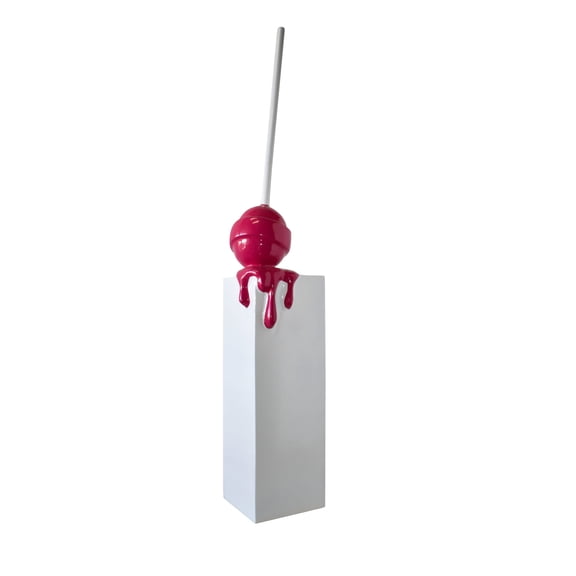 Nifao Red Lollipop Mounted on A White Pedestal Resin Statue – Outdoor Garden Decor Sculpture, 10"L x 10"W x 59"H
