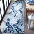 thumbnail image 3 of SAFAVIEH Cabana Rosario Botanical Indoor/Outdoor Runner Rug, Aqua/Navy, 2' x 10', 3 of 8