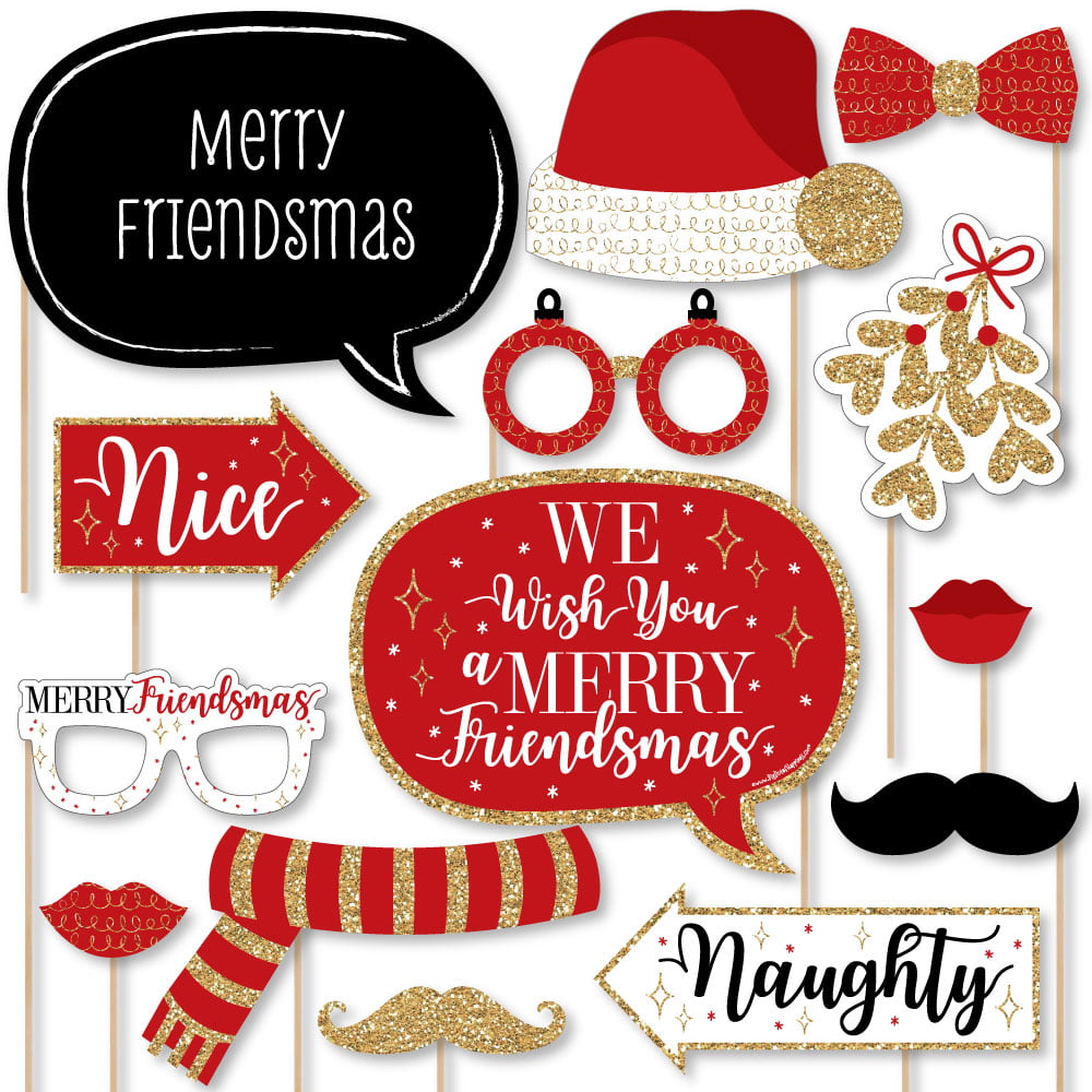 Artist Rendered Christmas Games for Party Christmas Photo Booth Props 38pc 