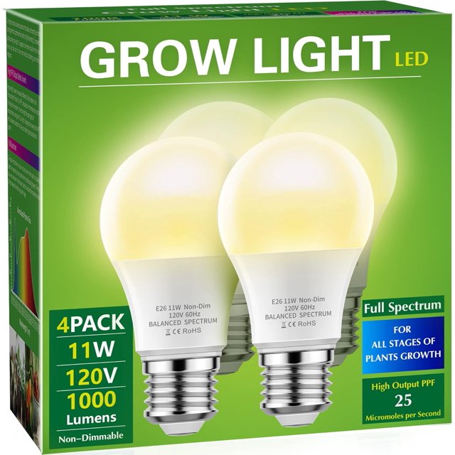 Briignite Bombillas de crecimiento, bombilla LED A19, bombilla de crecimiento de espectro completo, bombillas de plantas con base E26, bombilla de cultivo de 11 W equivalente a 100 W, luz de crecimien
