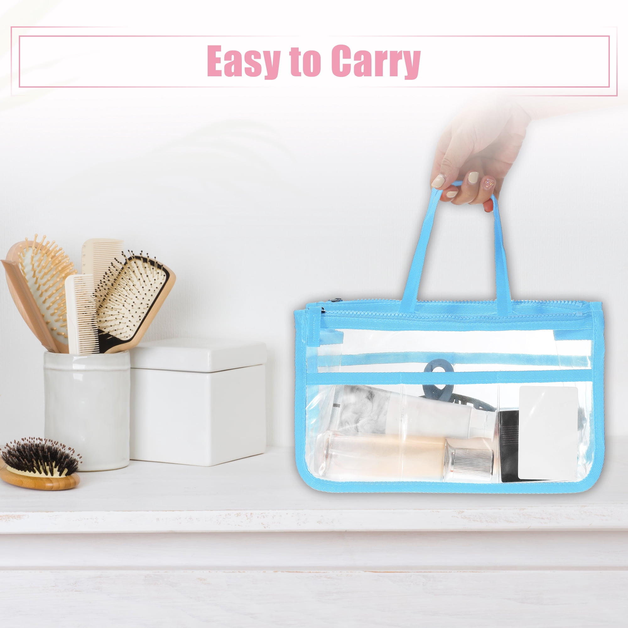 Unique Bargains 1Pc Clear Waterproof Polyvinyl Chloride Toiletry Bag Waterproof Blue