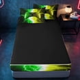 thumbnail image 4 of meiyoeat Neon Lightning Gamer Zipper Full Size Comforter Sets with Fitted Sheet and 2 Pillowcases for Teens Boys, Electric Green Yellow Gaming Zipper Bedding Set, Black Reversible, 4 of 6