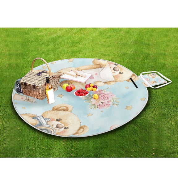 Picnic Blankets Teencool Beach Blanket Creatively Sweetheart Bears with Flowers Pattern Outdoor Blanket for Travel