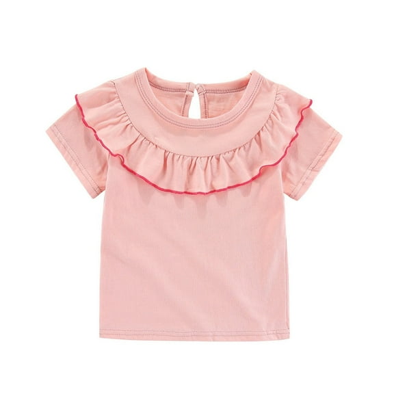 XBASW 2-10T Girls Short Sleeve T-Shirt for Baby Kids Ruffled Cotton Casual Tops Toddler Solid Color Summer Tees for Girls