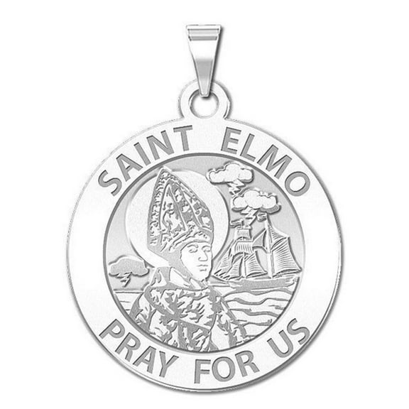 Picturesongold.Com Saint Elmo Religious Medal Necklace Pendants - 2/3 inch Size of Dime, Sterling Silver