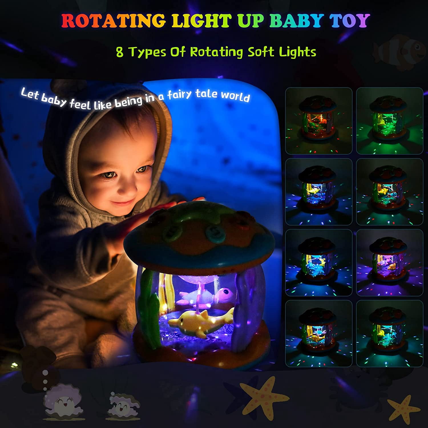 Baby Toys 6 to 12 Months - Ocean Projector Light Up Musical for 12-18 Crawling Learning Tummy Time 1 2 3 Year Old Infant Boys Girls Gifts