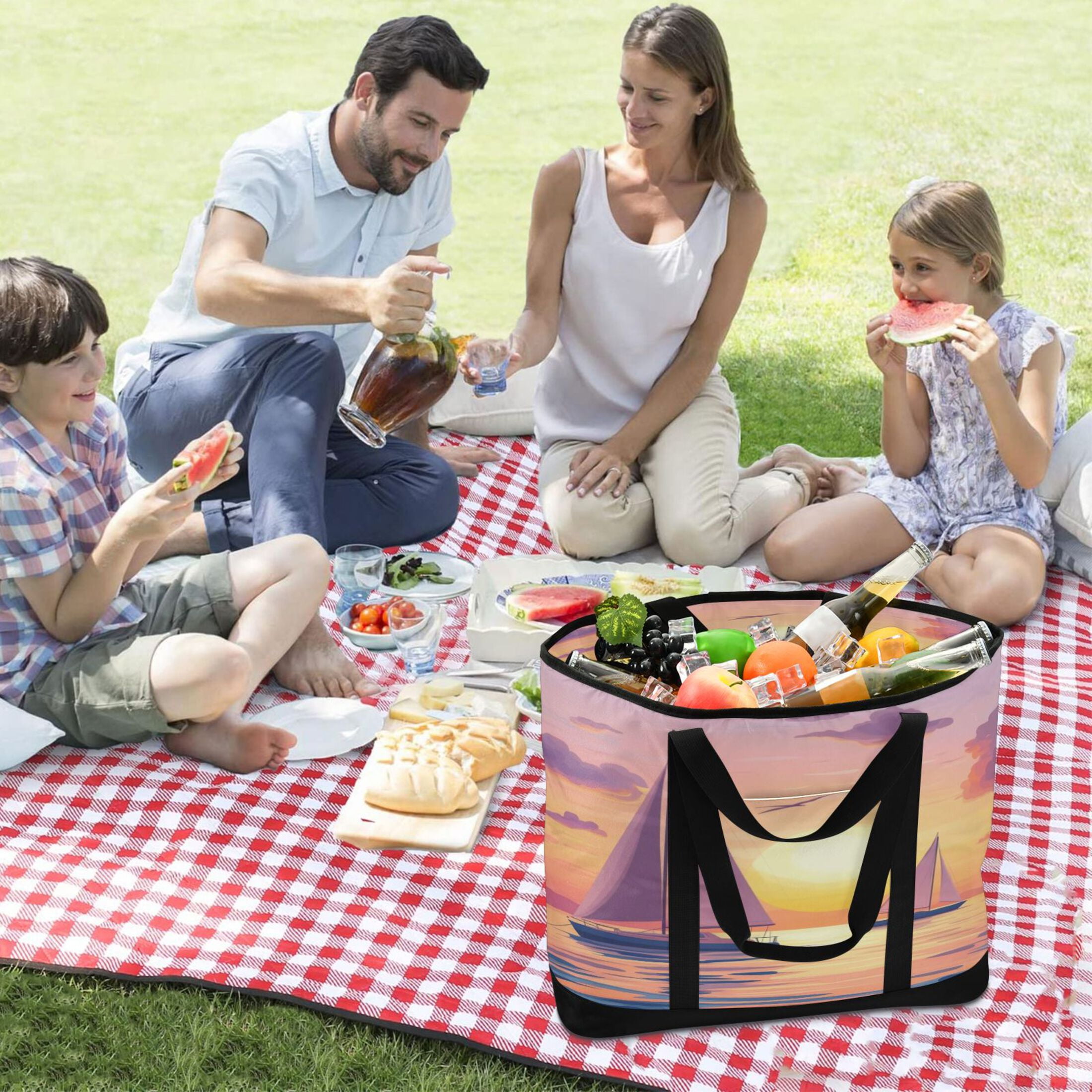 Large Hand-held Ice Pack Picnic Bag Insulation and Refrigeration Suitable for Shopping Picnics and Camping Boat Sunset