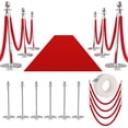 thumbnail image 1 of QinaQin Juego de 6 postes con cuerdas de terciopelo y alfombra roja, barrera de control de acceso ideal para bodas, eventos o exhibiciones, 1 of 7