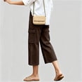 thumbnail image 5 of Yyeselk Cropped Jeans for Women Casual High Waisted 4 Button Down Straight Wide Leg Pants Loose Fit Cargo Denim Pants with Multi Pockets Coffee S, 5 of 6