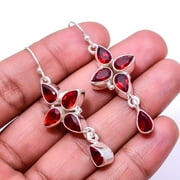 Red Garnet Multi Collet 925 Silver Plated Earring 2.15", Red Garnet Earring E_8027_360_26
