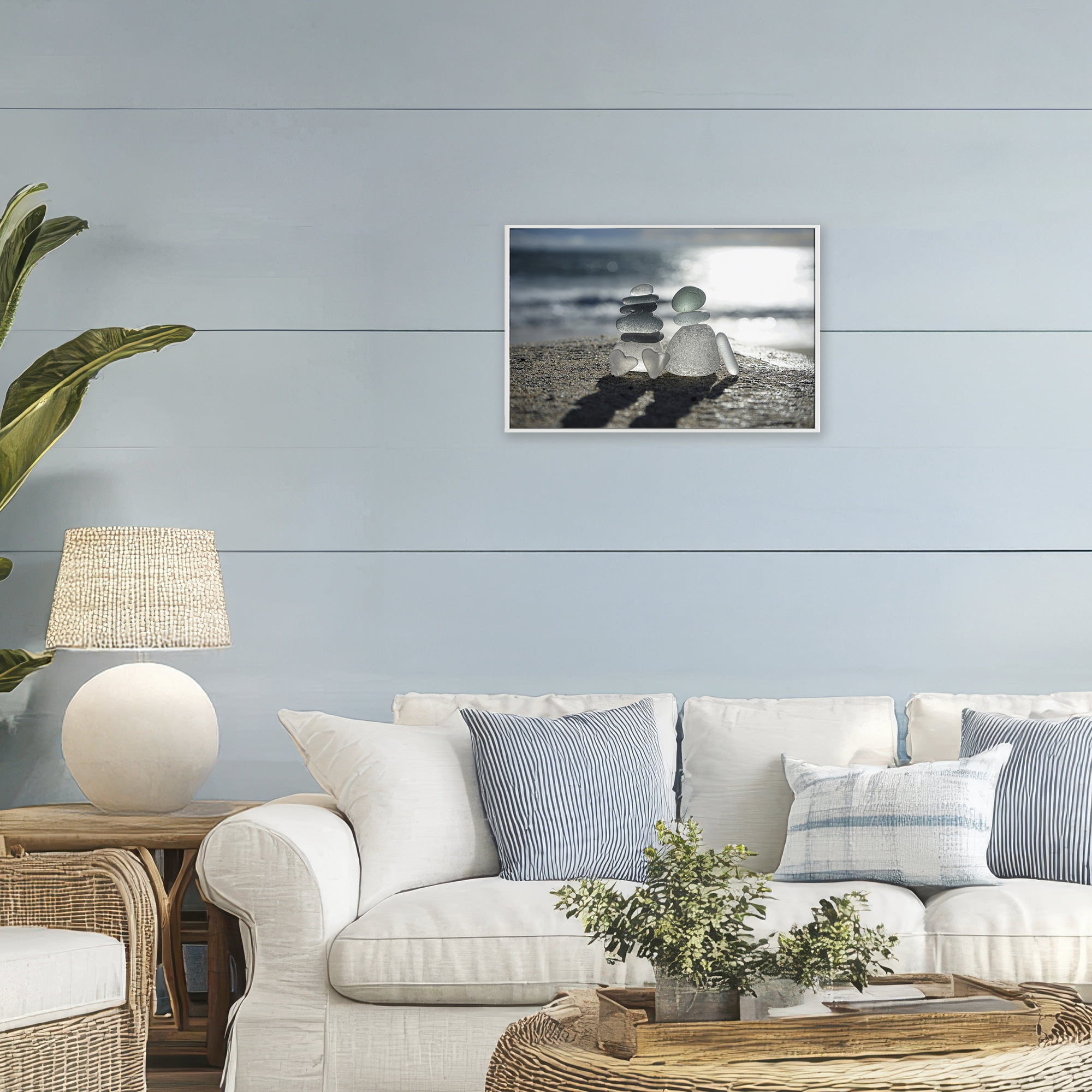 Stupell Industries Zen Sea Glass Hearts White Framed Giclee Art, design by LMarie Allen