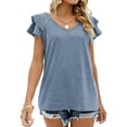 thumbnail image 3 of Womens Ruffle Sleeve T Shirts Petal Sleeve V Neck Casual Tees Summer Basic Tops, 3 of 5