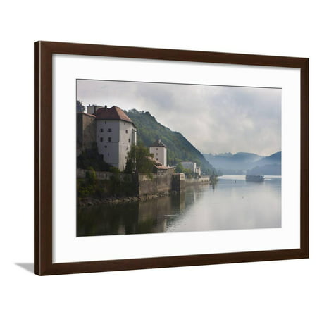 Cruise Ship Passing on the River Danube in the Early Morning Mist, Passau, Bavaria, Germany, Europe Framed Print Wall Art By Michael