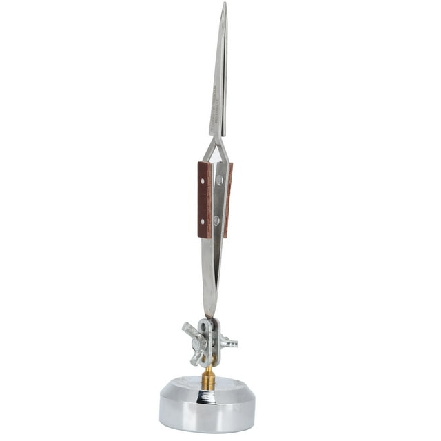 Jewelry Selflock Tweezers, Rotate 360 Degrees Third Hand Stand With Curved Tip Tweezers, For Model Makers,Watchmakers Hobbyists,Jewelers Straight