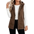 thumbnail image 3 of XUNKUSGA Womens Vest Winter Thick Warm Sherpa Fleece Lined Hooded Vest Women Cozy Warm Plush Full Zip Sleeveless Jacket Soft Cotton Mid‑Length Casual Outerwear with Pockets,Brown,Size M, 3 of 9