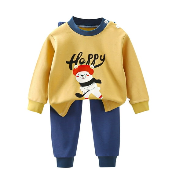 Newborn Boy Outfits Fall Winter Clothes Cotton Long Sleeve Pullover Top and Long Pants Lounge Set Clothes for Girls 0-8Years