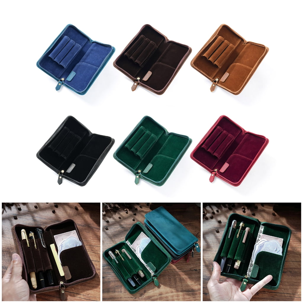 3 Divided Slots Pen Case Fountain Pen Holder Stationery Bag Pencil Organisers1eatherFountain Pen Case 3 Divided Slots Pen Bag Pencil Organiser Pencil Case