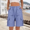 thumbnail image 2 of Outfmvch Cotton Linen Cargo Shorts Hiking Capris Carpenter Shorts Women Bermuda Shorts Hiking Short Joggers Women's Knee Length Relaxed Fit Multi-pockets & Pockets Summer High Waisted Blue 2XL, 2 of 6
