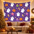 thumbnail image 3 of Smiling Ghosts and Candy Buckets on Purple Background, Playful Illustration for Kids, Whimsical Wall Art Decor, Halloween Gift Tapestry Wall Hanging for Bedroom and Playroom, 3 of 7