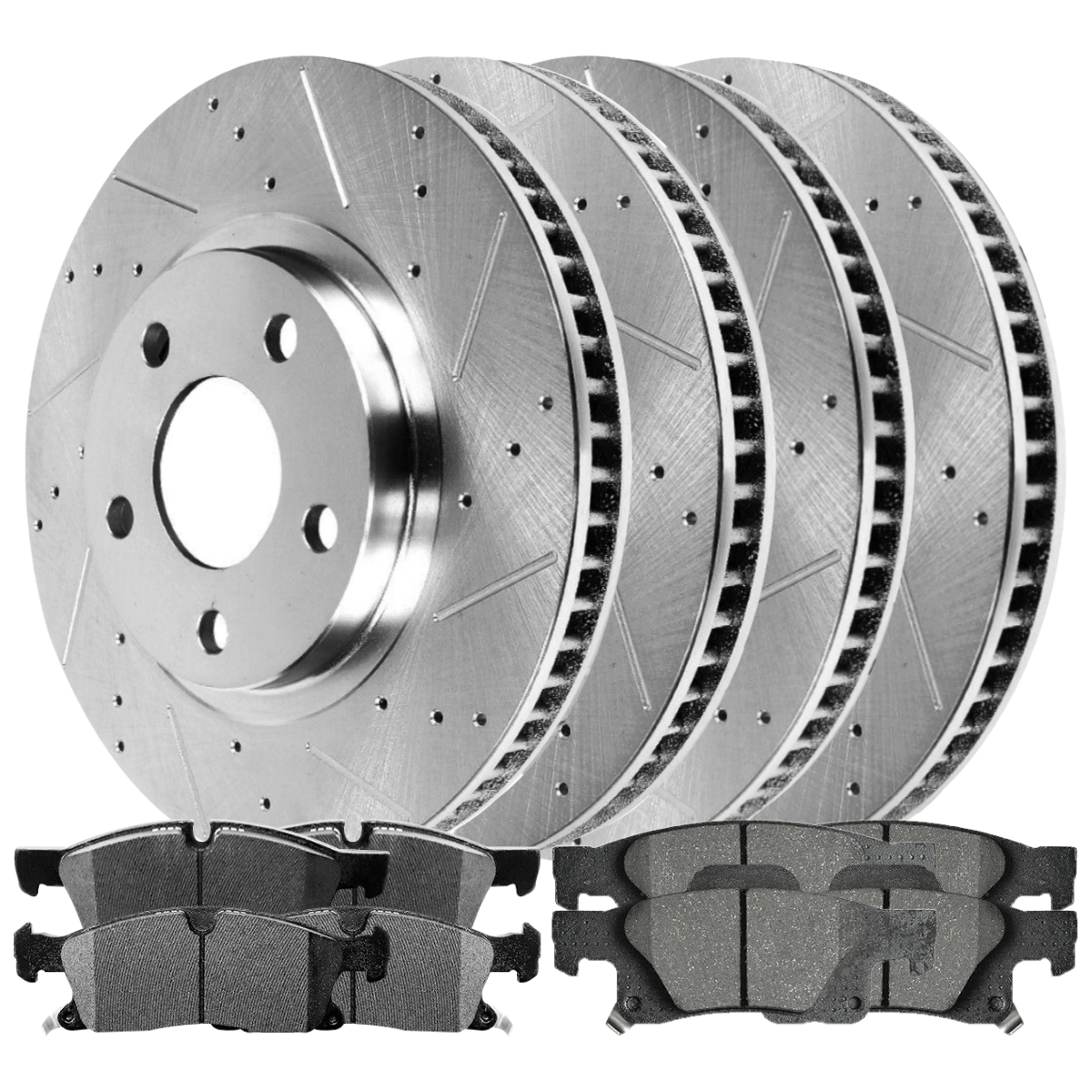 Drilled & Slotted Brake Rotors + Ceramic Pads Kit For Dodge Journey, Grand Caravan & More