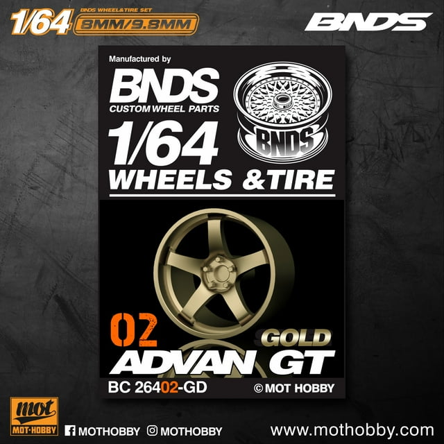 BNDS Roues en ABS Doré 1/64 avec Pneus en Caoutchouc par BNDS Assemblage Jantes Pièces Modifiées pour Modèle de Voiture Rénové Ensemble de 4 Pcs BC26402GD
