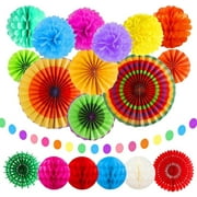 20 PCS Rainbow Hanging Paper Fans Decoration Set, Colorful Hanging Paper Pompoms Flower Honeycomb Balls Garlands Mexican Polka Dot Party Decoration for Wedding, Carnivals, Festival and Party Brand: Da