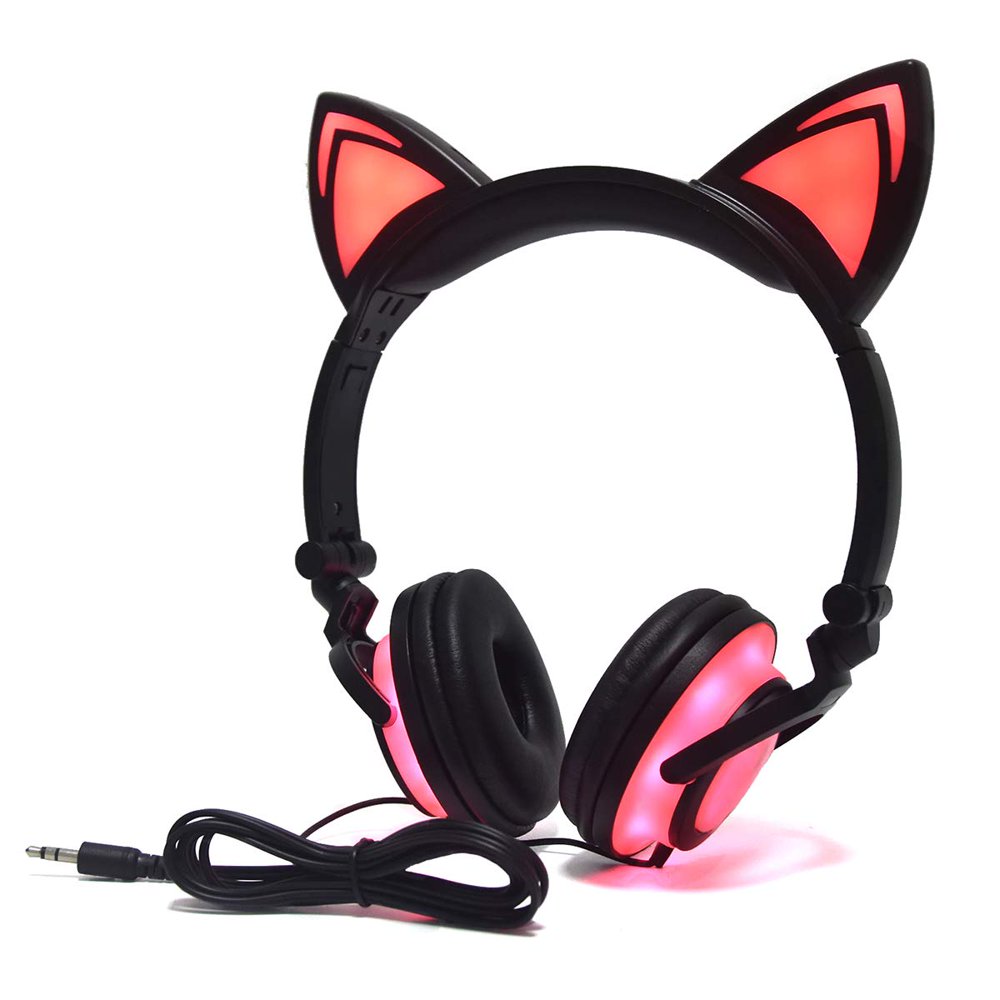 Cute Cat Ear Headset USB Chargeable Foldable LED Glowing Light OverEar