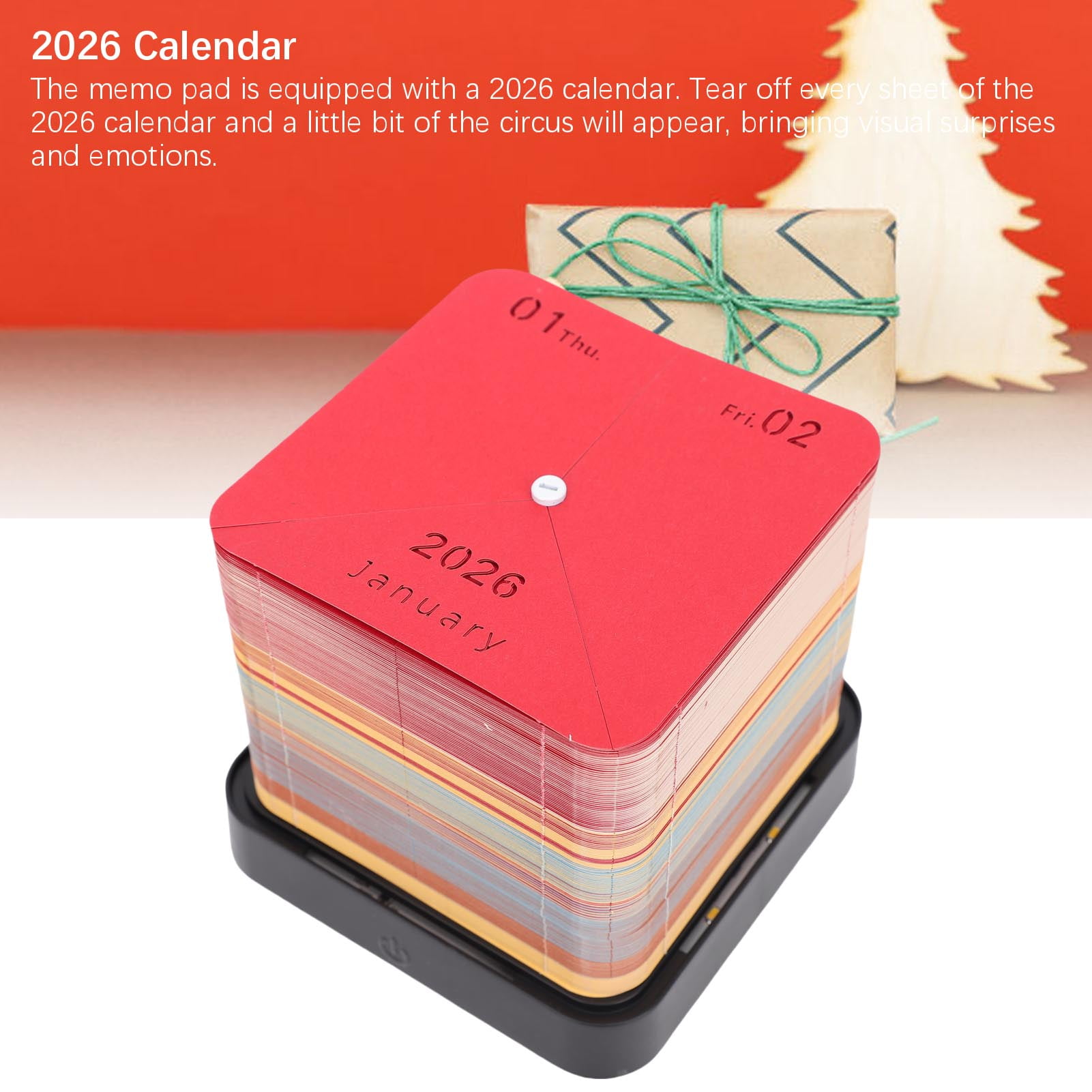 YAHHU 3D Art Memo Pad Creative Circus Paper Carving Notepad 2026 Desk Calendar with Light, Desktop Ornament Gift, 3.9 x 3.9 x 3.5 inches / 9.8 x 9.8 x 9 cm, Multicolor