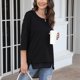 thumbnail image 5 of Blusa holgada de manga tres cuartos, blusa informal para mujer, blusa de manga tres cuartos redonda, blusa de color puro para mujer, creada con maestría, 5 of 8