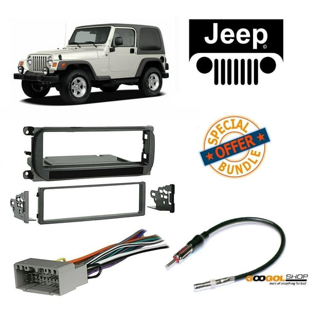 Radio Stereo Install Dash Kit + wire harness And antenna adapter for Jeep  Grand Cherokee (02-04), Liberty (02-07), Wrangler (03-06) 