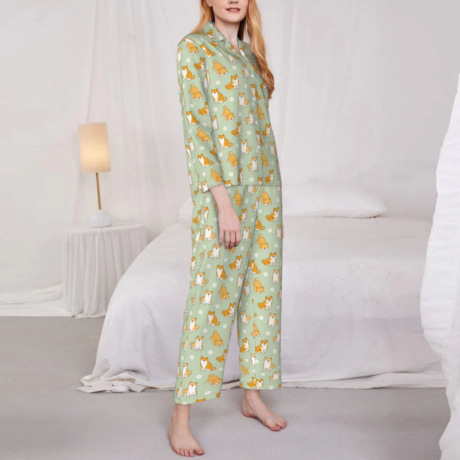 GOSO Damespyjama-set - Zijden satijnen pyjama's voor dames met knopen, korte en lange mouw, satijnen T-shirt pyjama's, nachtkleding, zachte loungesets voor dames, S