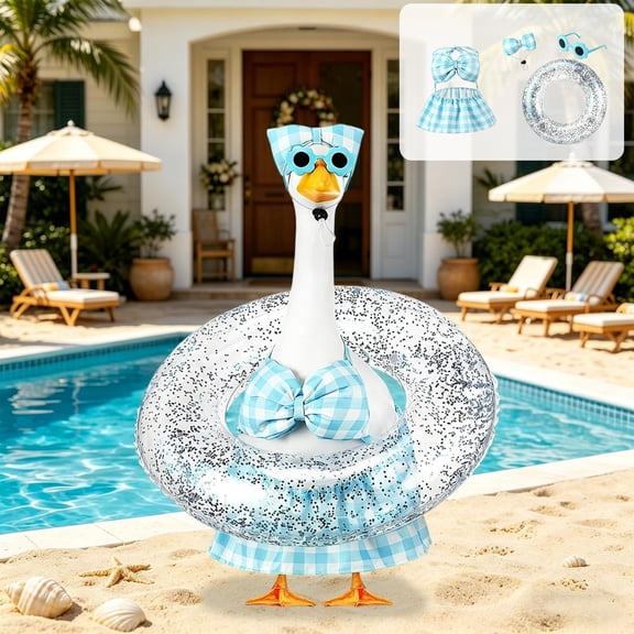 AuroraX Summer Porch Goose Outfits 23" Porch Goose Clothes Set for 19" 20 in,Seasonal Summer Pool Holiday Summer Decor for Outside Patio Blue