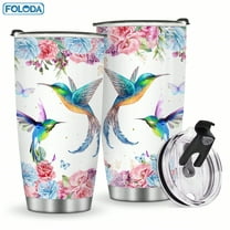 Foloda 1pc Hummingbird Pattern Tumbler Gift, Hummingbird Tumbler For Hummingbird Lover, For Mother's Day Christmas Birthday For Women Gift, 20oz With Lid Insulated Strainless Steel Travel Tumbler Cof