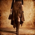 thumbnail image 2 of QHFBli Long Suede Leather Skirt for Women Ruffle Asymmetrical Western Boho Country Cowgirl Skirts, 2 of 4